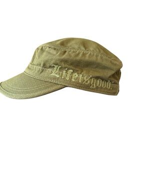 Life is Good Green Ripstop Painters Flat Top Cadet Hat Adjustable Strap Size OS